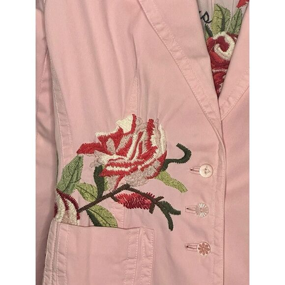 Johnny Was Blazer Jacket Womens M Pink  Floral Roses Embroidered JW Coat Medium - Picture 3 of 16